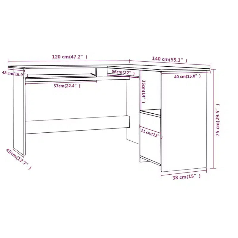 Bureau d'ordinateur moderne en L, poste de travail d'angle réglable avec de nombreuses étagères de rangement pour les espaces compacts