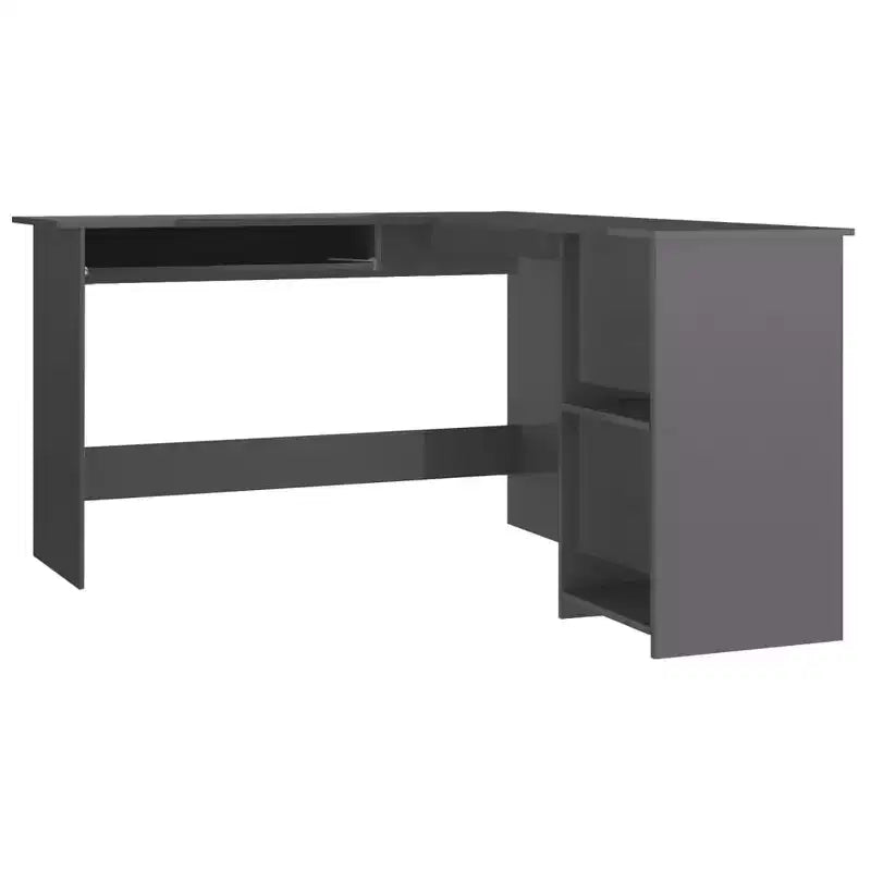 Bureau d'ordinateur moderne en L, poste de travail d'angle réglable avec de nombreuses étagères de rangement pour les espaces compacts