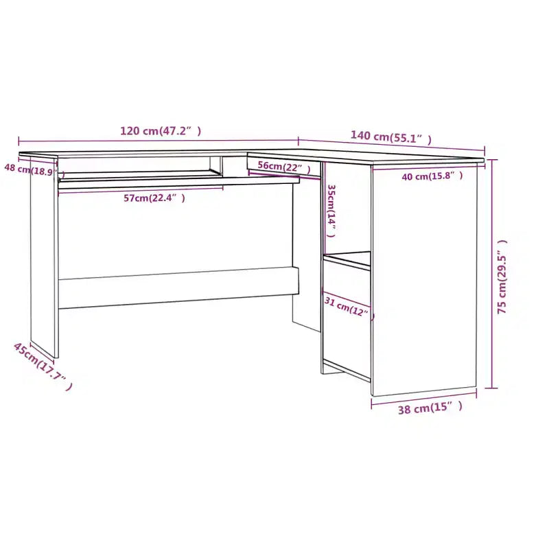 Bureau d'ordinateur moderne en L, poste de travail d'angle réglable avec de nombreuses étagères de rangement pour les espaces compacts