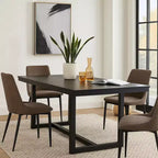 Table à manger, Plateau rectangulaire 180 cm, Pieds tréteaux, Noir moderne