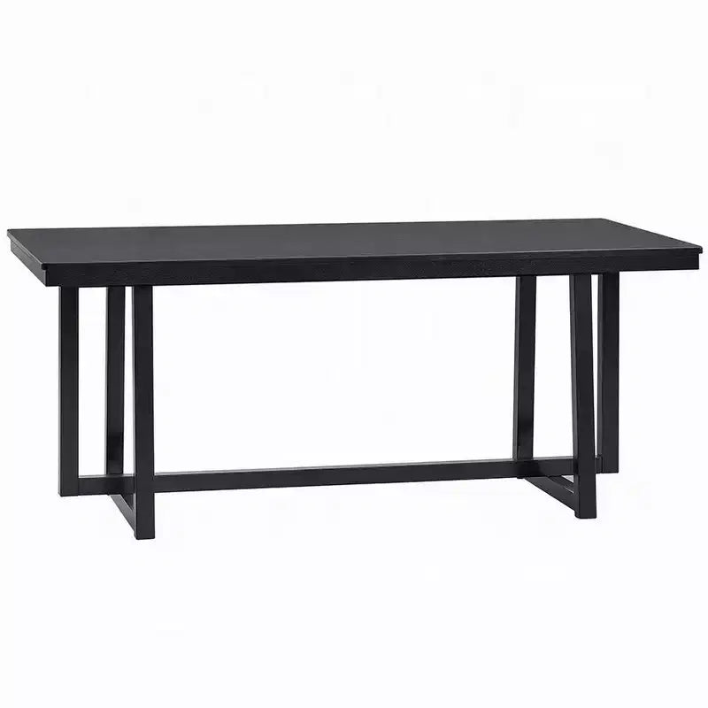 Table à manger, Plateau rectangulaire 180 cm, Pieds tréteaux, Noir moderne
