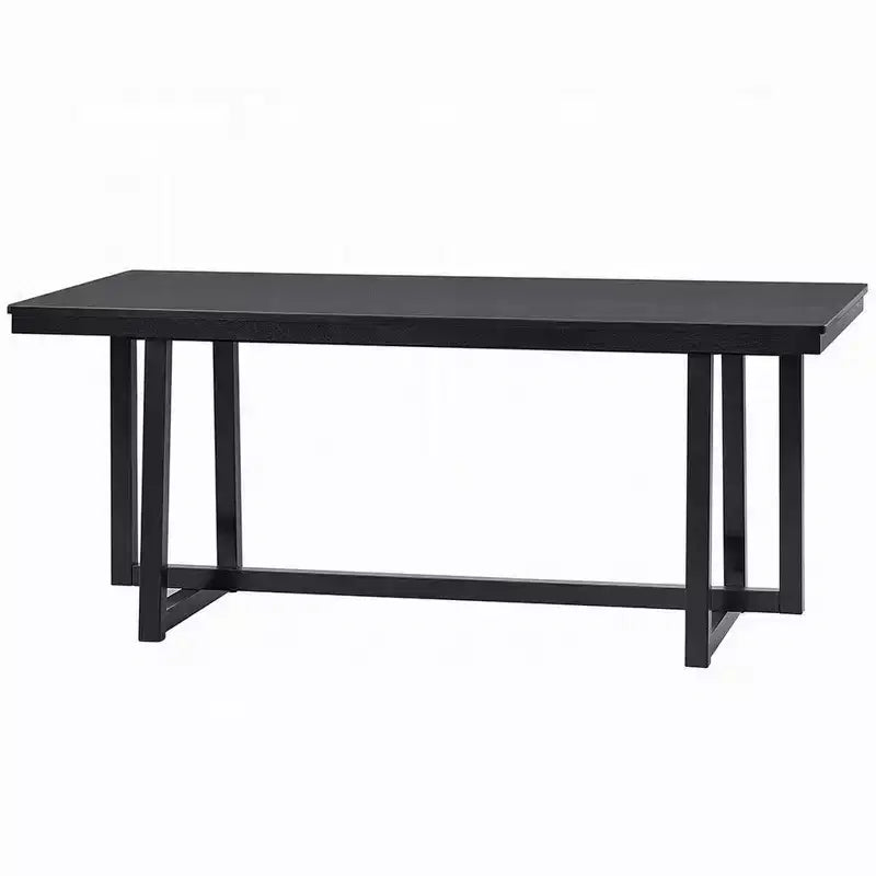 Table à manger, Plateau rectangulaire 180 cm, Pieds tréteaux, Noir moderne