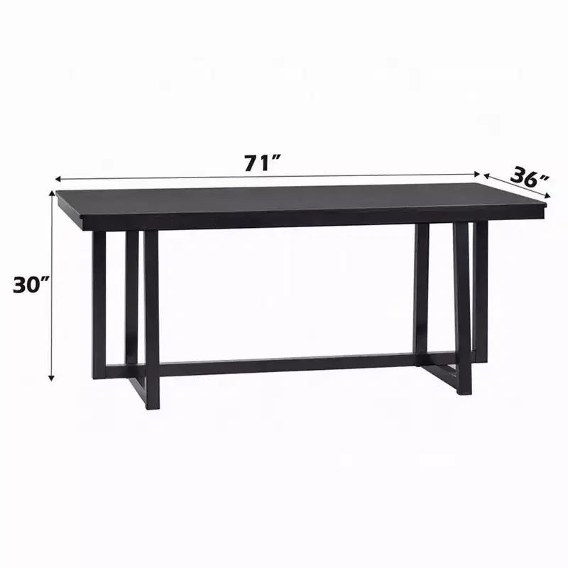 Table à manger, Plateau rectangulaire 180 cm, Pieds tréteaux, Noir moderne