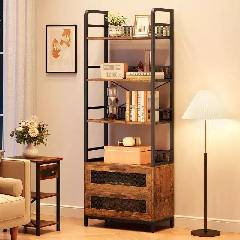 Étagère de style rustique, meuble de rangement à quatre niveaux, adaptée aux chambres, salons et bureaux à domicile