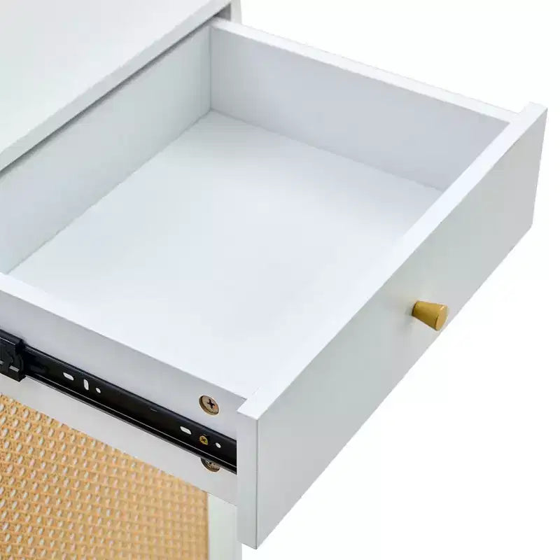 Meuble à chaussures en rotin avec rangement, 2 tiroirs et étagère inférieure, convient pour les entrées, les chambres et les salons.