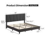 Cadre de lit King Size réglable avec tête de lit tapissée en lin, plateforme de lit robuste à lattes en bois, pas besoin de sommier tapissier, fond de matelas inclus