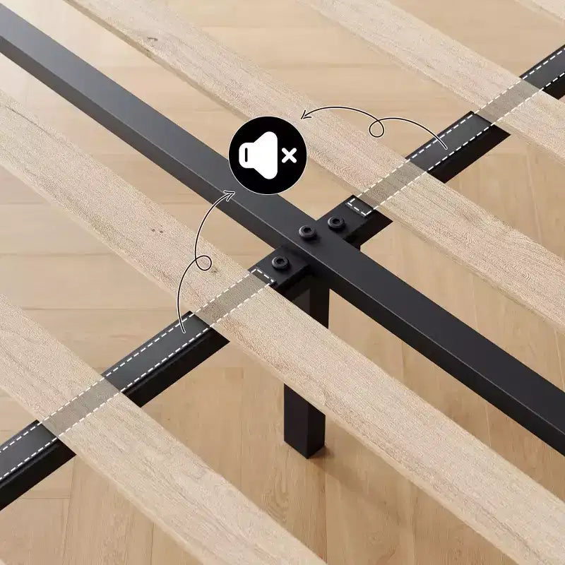 Cadre de lit King Size réglable avec tête de lit tapissée en lin, plateforme de lit robuste à lattes en bois, pas besoin de sommier tapissier, fond de matelas inclus