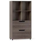 Costway Lot de 2 bibliothèques 4 casiers à 5 niveaux avec 2 tiroirs pour salon, bureau, noir/blanc