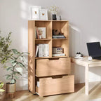 Costway Lot de 2 bibliothèques 4 casiers à 5 niveaux avec 2 tiroirs pour salon, bureau, noir/blanc