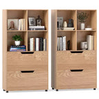 Costway Lot de 2 bibliothèques 4 casiers à 5 niveaux avec 2 tiroirs pour salon, bureau, noir/blanc
