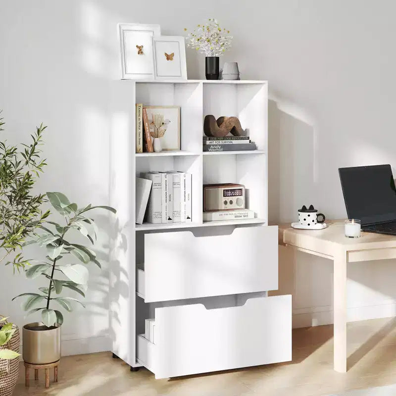 Costway Lot de 2 bibliothèques 4 casiers à 5 niveaux avec 2 tiroirs pour salon, bureau, noir/blanc