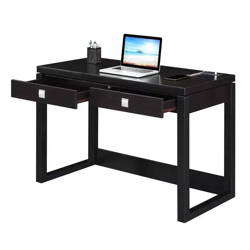 Bureau d'ordinateur HomeStock de 71 cm de haut en bois composite noir avec tiroir universel