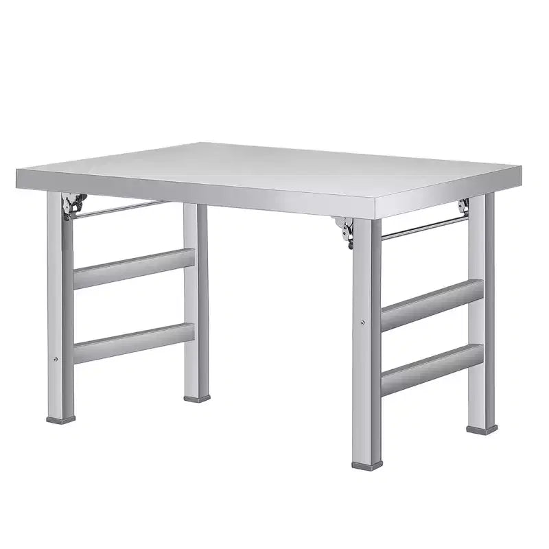 Table pliante en acier inoxydable - convient pour la maison, la cuisine, la salle à manger et l'extérieur ; capacité de charge 235 kg ; simple couche sans étagère inférieure.