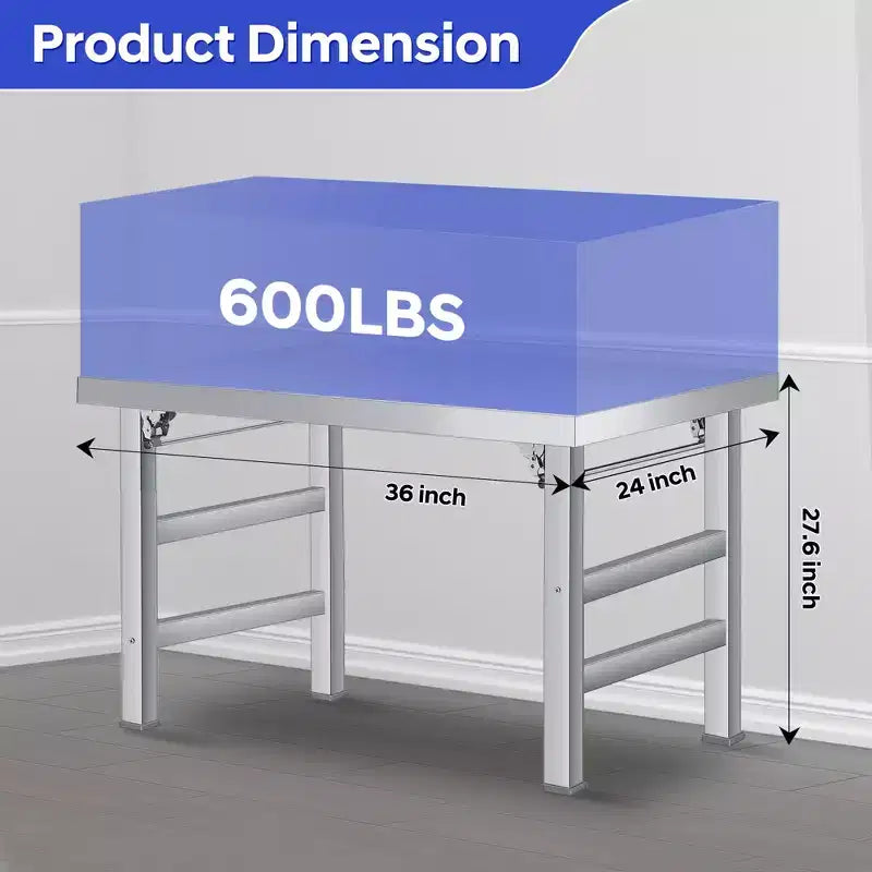 Table pliante en acier inoxydable - convient pour la maison, la cuisine, la salle à manger et l'extérieur ; capacité de charge 235 kg ; simple couche sans étagère inférieure.