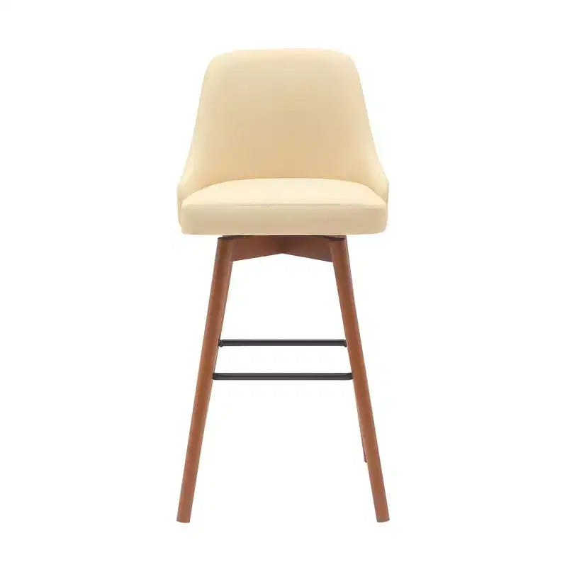 Chaise de bar HomeRoots pivotante de 76 cm, hauteur bar, en similicuir crème et bois marron avec pieds en bois massif
