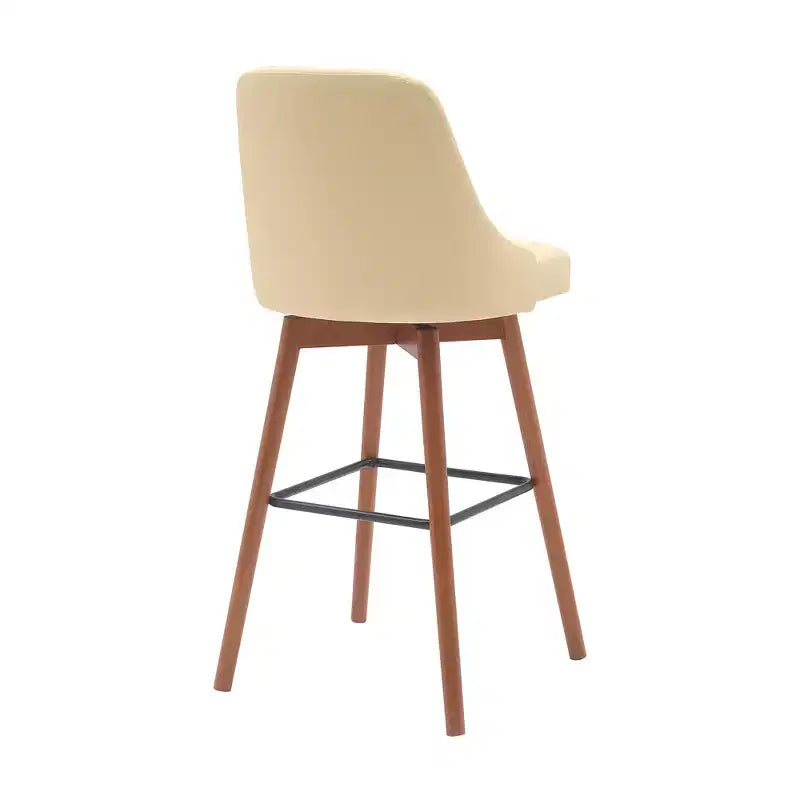 Chaise de bar HomeRoots pivotante de 76 cm, hauteur bar, en similicuir crème et bois marron avec pieds en bois massif