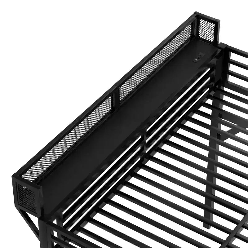 Lit mezzanine Bellemave Queen avec escaliers de rangement, étagères et armoire intégrée, cadre avec ports USB, conception à réduction de bruit, noir