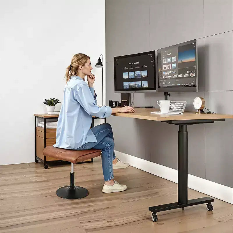 VECELO Repose-pieds Ottoman sous le bureau, en PU, réglable en hauteur, avec rembourrage confortable
