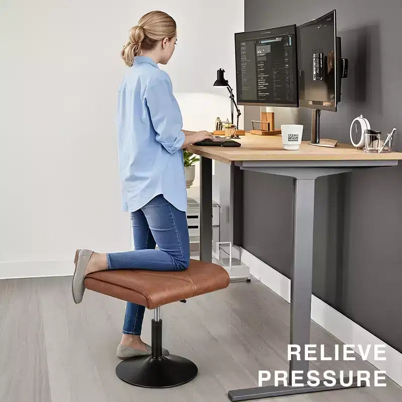 VECELO Repose-pieds Ottoman sous le bureau, en PU, réglable en hauteur, avec rembourrage confortable