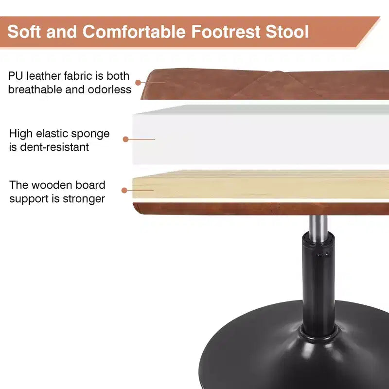VECELO Repose-pieds Ottoman sous le bureau, en PU, réglable en hauteur, avec rembourrage confortable