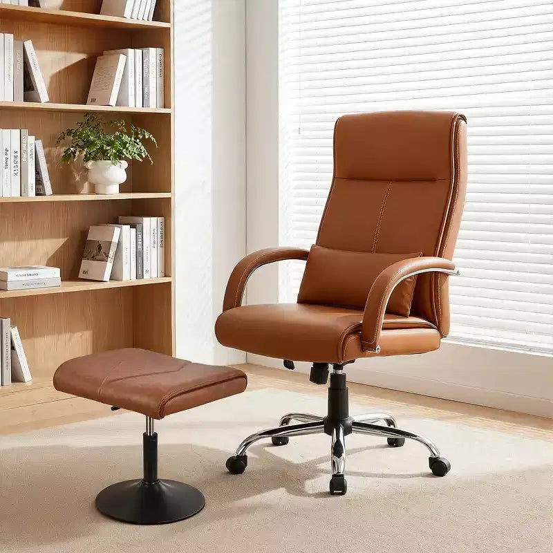 VECELO Repose-pieds Ottoman sous le bureau, en PU, réglable en hauteur, avec rembourrage confortable