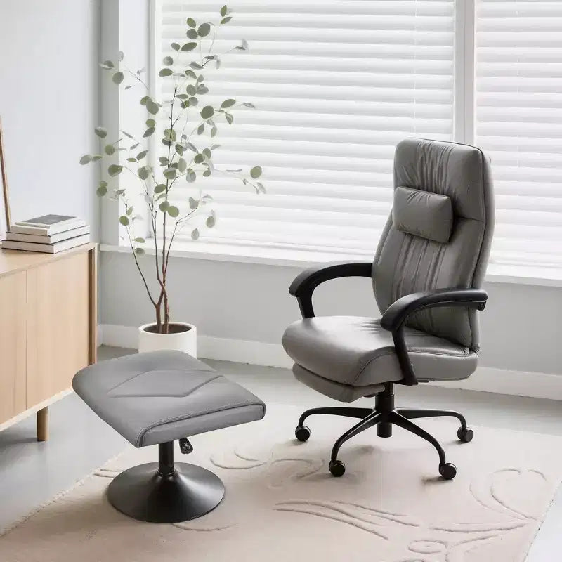 VECELO Repose-pieds Ottoman sous le bureau, en PU, réglable en hauteur, avec rembourrage confortable