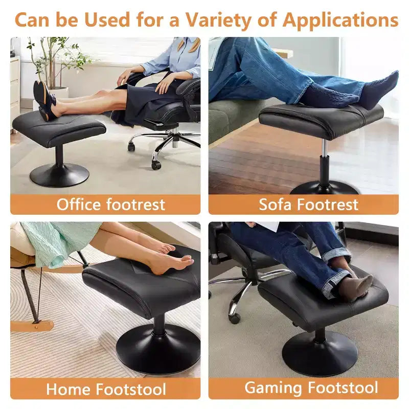 VECELO Repose-pieds Ottoman sous le bureau, en PU, réglable en hauteur, avec rembourrage confortable