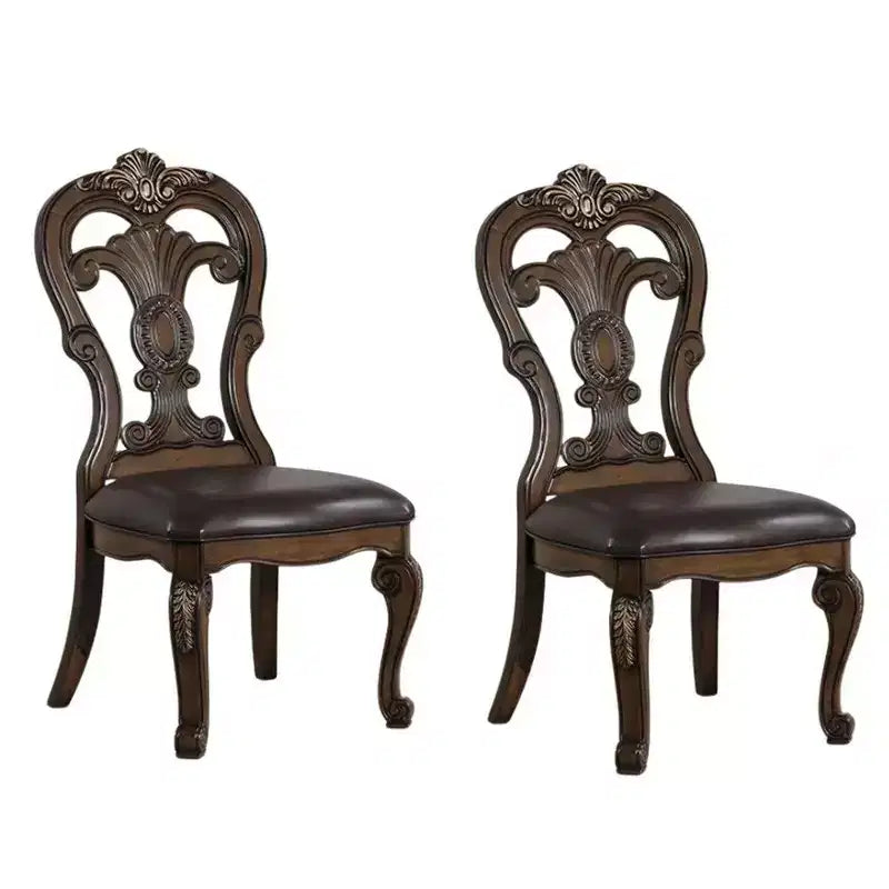 Chaise de salle à manger Royal Hampton (lot de 2), consoles sculptées, couronne à pointe dorée, bois marron