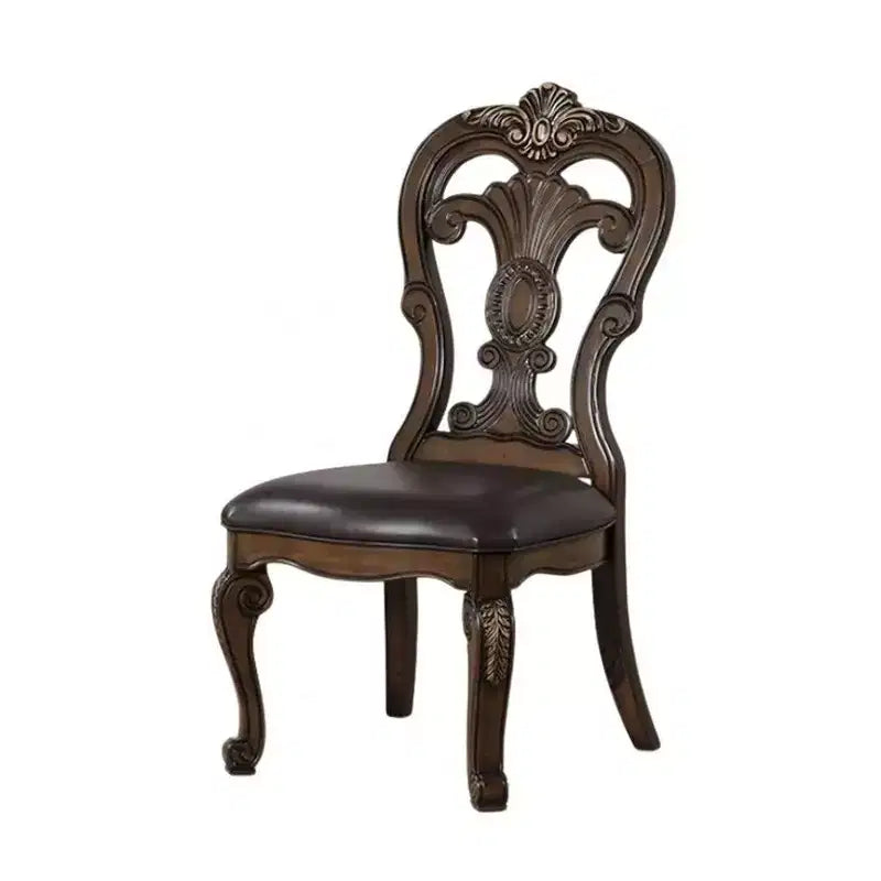 Chaise de salle à manger Royal Hampton (lot de 2), consoles sculptées, couronne à pointe dorée, bois marron