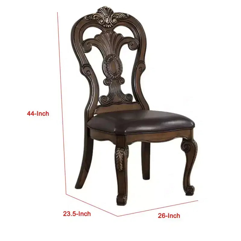 Chaise de salle à manger Royal Hampton (lot de 2), consoles sculptées, couronne à pointe dorée, bois marron