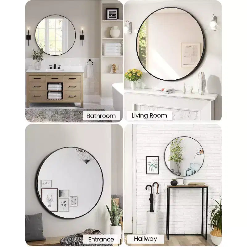 Miroir de salle de bain, miroir à cadre métallique, miroir de courtoisie mural haute définition et respectueux de l'environnement, peut être accroché horizontalement ou verticalement.