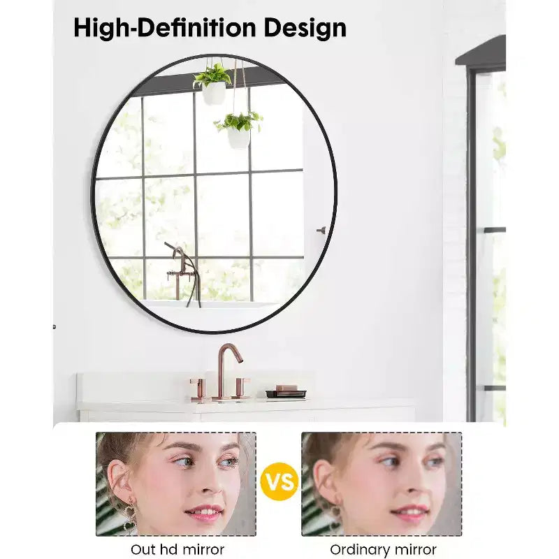 Miroir de salle de bain, miroir à cadre métallique, miroir de courtoisie mural haute définition et respectueux de l'environnement, peut être accroché horizontalement ou verticalement.