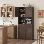 Meuble de Rangement Haut de 70 po avec Comptoir, Meubles Hauts Canné avec Portes et Tiroir, pour Salle de Bain, Salle à Manger, Salon