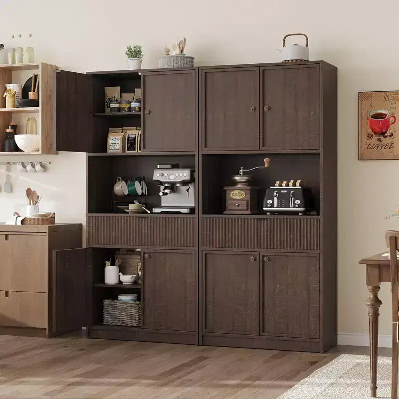 Meuble de Rangement Haut de 70 po avec Comptoir, Meubles Hauts Canné avec Portes et Tiroir, pour Salle de Bain, Salle à Manger, Salon