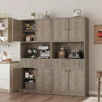 Meuble de Rangement Haut de 70 po avec Comptoir, Meubles Hauts Canné avec Portes et Tiroir, pour Salle de Bain, Salle à Manger, Salon