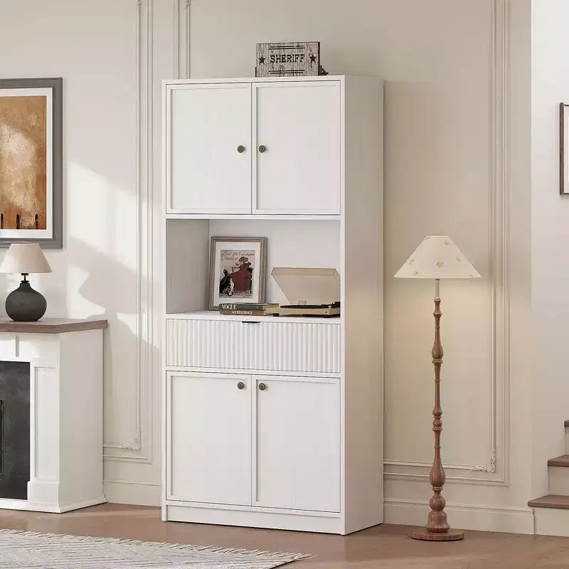 Meuble de Rangement Haut de 70 po avec Comptoir, Meubles Hauts Canné avec Portes et Tiroir, pour Salle de Bain, Salle à Manger, Salon