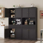Meuble de Rangement Haut de 70 po avec Comptoir, Meubles Hauts Canné avec Portes et Tiroir, pour Salle de Bain, Salle à Manger, Salon