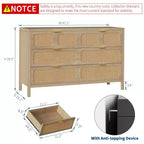Commode à 6 tiroirs, commode en rotin pour chambre à coucher avec poignées en métal, commode de rangement en bois style ferme pour chambre à coucher, salon, couloir, entrée