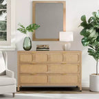 Commode à 6 tiroirs, commode en rotin pour chambre à coucher avec poignées en métal, commode de rangement en bois style ferme pour chambre à coucher, salon, couloir, entrée