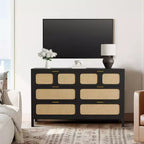 Commode à 6 tiroirs, commode en rotin pour chambre à coucher avec poignées en métal, commode de rangement en bois style ferme pour chambre à coucher, salon, couloir, entrée