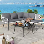 L-shaped Wicker Outdoor Furniture Set, 4-Piece Patio Sectional Sofa with Handmade Rattan, Conversation Couch Set with Coffee Table,Ottoman for Garden