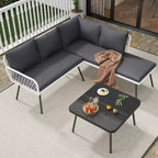 Ensemble de mobilier d'extérieur en osier en forme de L, ensemble de canapé sectionnel de patio 4 pièces avec rotin fait main, ensemble de canapés de conversation avec table basse, pouf pour le jardin