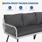 Ensemble de mobilier d'extérieur en osier en forme de L, ensemble de canapé sectionnel de patio 4 pièces avec rotin fait main, ensemble de canapés de conversation avec table basse, pouf pour le jardin