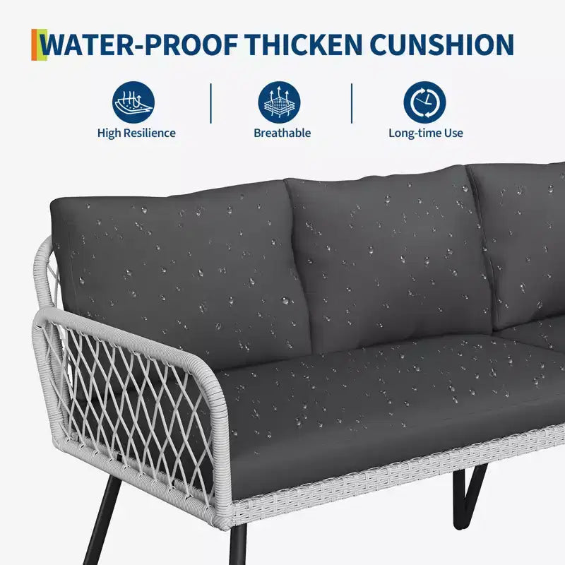 Ensemble de mobilier d'extérieur en osier en forme de L, ensemble de canapé sectionnel de patio 4 pièces avec rotin fait main, ensemble de canapés de conversation avec table basse, pouf pour le jardin