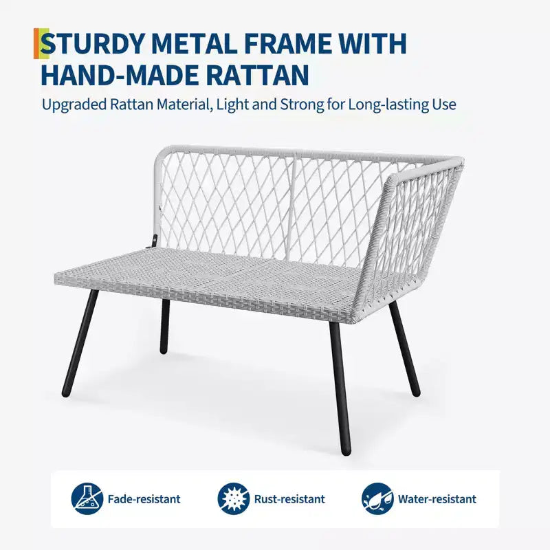 Ensemble de mobilier d'extérieur en osier en forme de L, ensemble de canapé sectionnel de patio 4 pièces avec rotin fait main, ensemble de canapés de conversation avec table basse, pouf pour le jardin