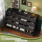 Commode longue à 18 tiroirs avec tiroirs en tissu et poignées en PU - Armoire de rangement robuste à cadre métallique pour chambre, salon, entrée
