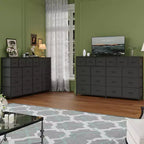 Commode longue à 18 tiroirs avec tiroirs en tissu et poignées en PU - Armoire de rangement robuste à cadre métallique pour chambre, salon, entrée