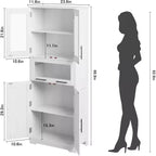 Armoire haute de salle de bain avec portes et étagères réglables, 5 compartiments, convient pour le salon, la cuisine ou la salle à manger.