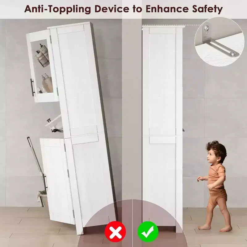 Armoire haute de salle de bain avec portes et étagères réglables, 5 compartiments, convient pour le salon, la cuisine ou la salle à manger.