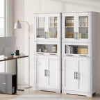 Armoire haute de salle de bain avec portes et étagères réglables, 5 compartiments, convient pour le salon, la cuisine ou la salle à manger.